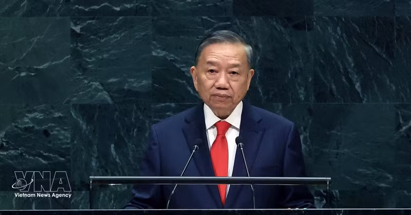 Le secrétaire général et président vietnamien To Lam a prononcé mardi 22 septembre, un discours important au lors du débat général de haut niveau de la 81e session de l’Assemblée générale des Nations Unies à New York. Photo : VNA.