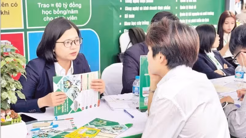 Les élèves se renseignent sur les informations relatives aux admissions universitaires lors de la Journée de conseil en orientation et en recrutement.