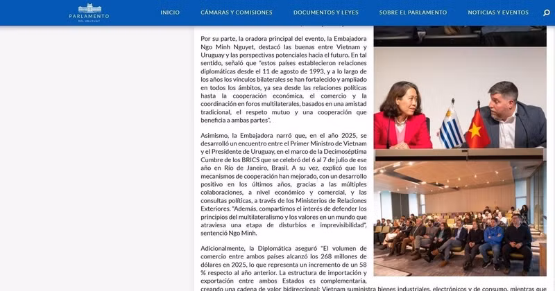 Le portail officiel du Parlement uruguayen. Photo : VNA.