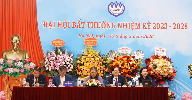 Le présidium du congrès extraordinaire de l’Association vietnamienne pour la protection des droits de l’enfant, à Hanoi, le 6 mai. Photo : VNA