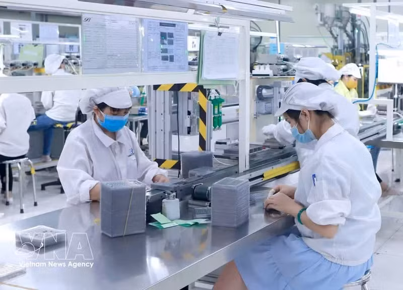 Fabrication de composants électroniques chez Star Engineers Vietnam Company dans le parc industriel Binh Xuyen I (Phu Tho). Photo : VNA