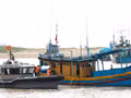 Des gardes-frontières inspectent des bateaux de pêche au port de pêche de La Gi. Photo : VNA.
