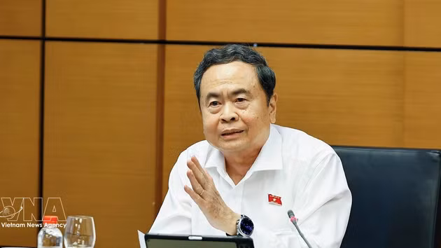 Le président de l’Assemblée nationale, Tran Thanh Man, prend la parole lors des discussions. Photo : VNA. 