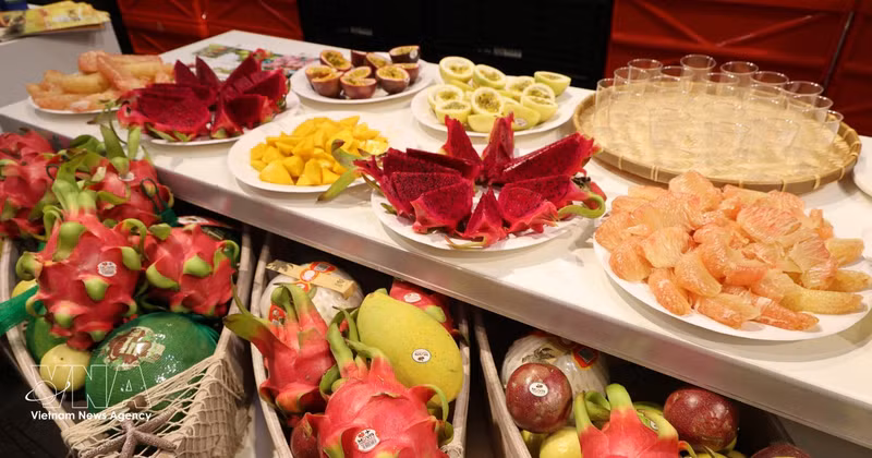 Des fruits frais vietnamiens sont présentés aux consommateurs allemands. Photo : VNA. 