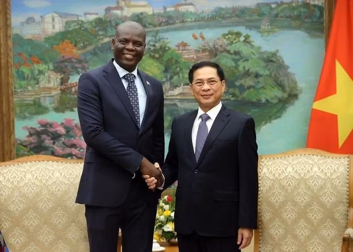 Le vice-Premier ministre vietnamien Bui Thanh Son (à droite) et le ministre sud-africain des Affaires étrangères et de la Coopération internationale, Ronald Lamola, le 22 octobre à Hanoi. Photo : baochinhphu.vn