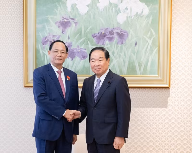 Trân Quang Phuong (à gauche), vice-président de l’Assemblée nationale vietnamienne, et le président de la Chambre des représentants du Japon, Nukaga Fukushiro. Photo : VNA 