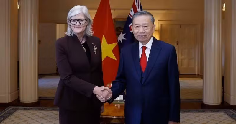 Le secrétaire général du Parti communiste du Vietnam (PCV) et président de la République, Tô Lâm, et la gouverneure générale d'Australie, Sam Mostyn, en août 2026 à Canberra. Photo : VNA