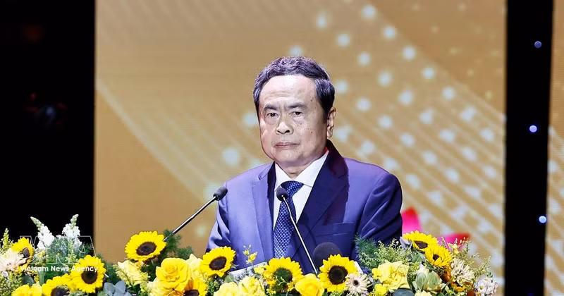 Le président de l’Assemblée nationale Tran Thanh Man prend la parole lors de la cérémonie. Photo : VNA. 