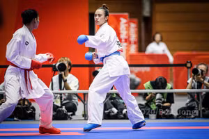 La karatéka vietnamienne Nguyen Thi Dieu Ly a décroché la médaille de bronze en Kumite féminin des moins des 68 kg aux ASIAD 2026, après avoir battu la Japonaise Kama Tsubasa. Photo : ASIAD. 2026 