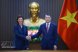 Le Premier ministre Le Minh Hung rencontre Fiona Bassett, directrice générale de FTSE Russell. Photo: VNA