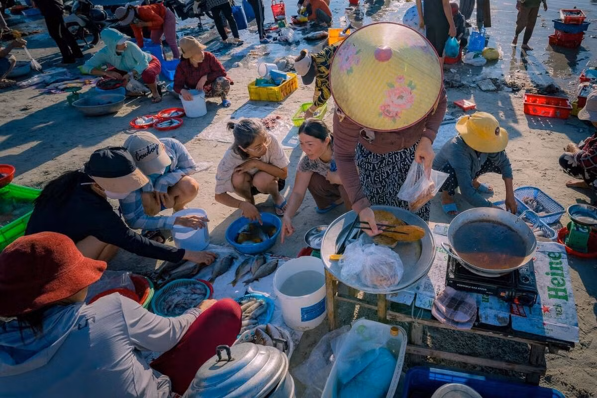 Le village de Ninh Thuy est réputé pour sa culture de la pêche dynamique, et les visiteurs ont l’occasion d’observer les pêcheurs vaquer à leurs occupations quotidiennes, de l’entretien des filets à la préparation du poisson frais. Il est également possible de découvrir le marché local, où l’on vend des fruits de mer frais, et d’en apprendre davantage sur l’industrie de la pêche de la région. Photo: Hong Nhat/vnexpress.