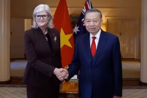 Le secrétaire général du Parti communiste du Vietnam (PCV) et président de la République, Tô Lâm, et la gouverneure générale d'Australie, Sam Mostyn, en août 2026 à Canberra. Photo : VNA.