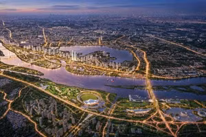 Vue en perspective du futur paysage et de l’axe urbain le long du fleuve Rouge. Photo : VNA.
