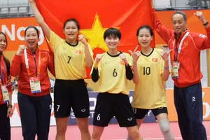 L'équipe féminine vietnamienne de sepak takraw. Photo : NDEL.