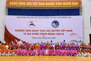 Des centaines de personnes prennent part à une démonstration collective de Taijiquan à Dong Nai, Hô Chi Minh-Ville et dans plusieurs autres provinces et villes vietnamiennes. Photo : NDEL.