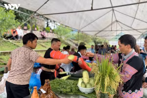 Le marché hebdomadaire de Muong Lum réunit les produits caractéristiques des différentes communautés ethniques. Photo : VOV. 