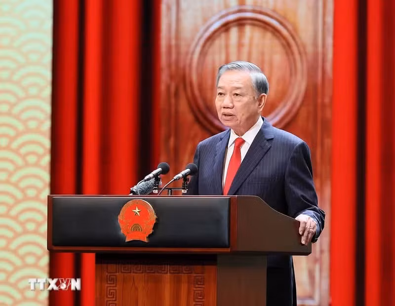Le secrétaire général du Parti et président de la République, To Lam, prononce le discours marquant le 81e anniversaire de la Fête nationale de la République socialiste du Vietnam. Photo : VNA.