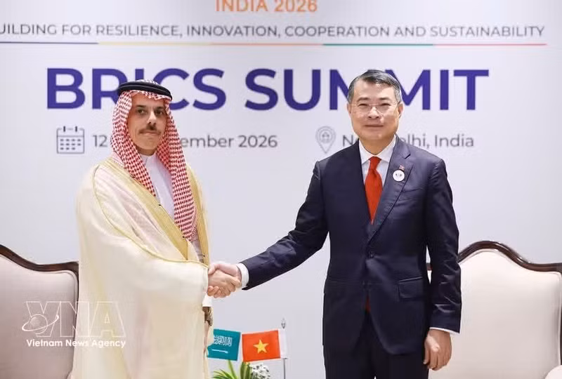 Le Premier ministre Lê Minh Hung (droite) et le prince Faisal bin Farhan Al Saud, chef de la délégation saoudienne et ministre des Affaires étrangères, en septembre 2026 en Inde. Photo : VNA.