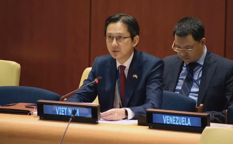L’ambassadeur Do Hung Viet, représentant permanent du Vietnam auprès des Nations Unies, intervient lors d’un débat sur la paix en Afrique. Photo : VNA.