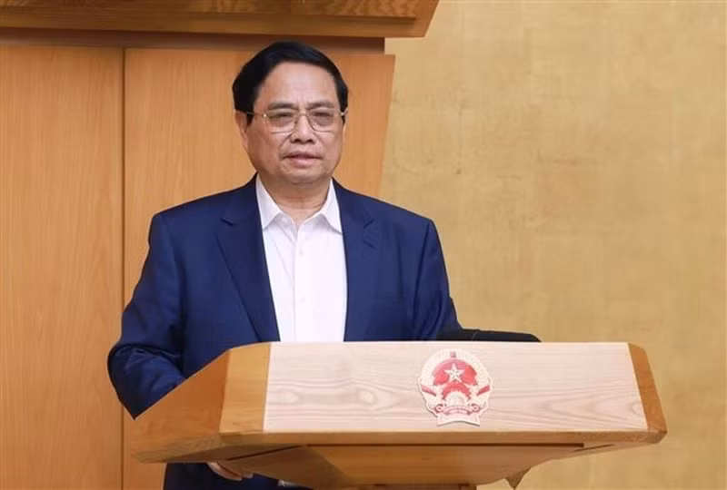 Le Premier ministre Pham Minh Chinh s'exprime à la réunion. Photo : VNA.