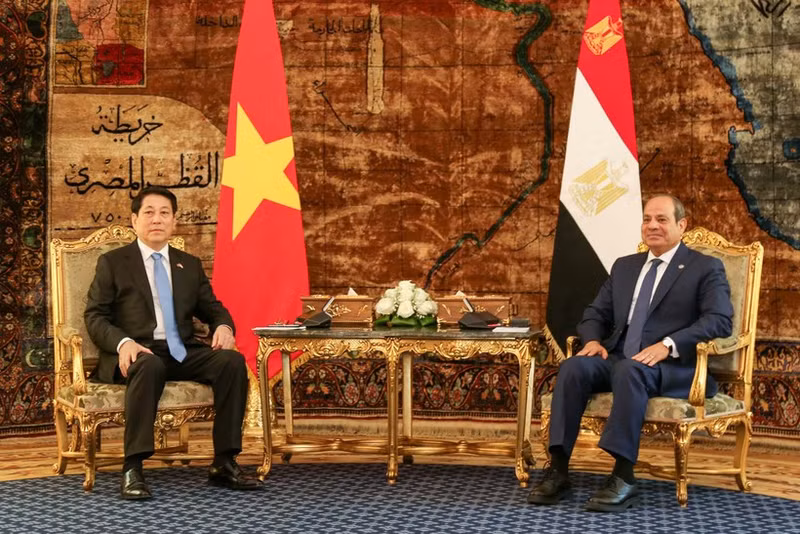Le président vietnamien Luong Cuong (à gauche) et son homologue égyptien Abdel Fattah El-Sisi. Photo : NDEL.