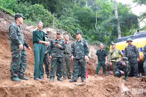 Des cadres du Commandement militaire de la province de Tuyen Quang et des anciens combattants procèdent à des relevés afin de déterminer les emplacements de recherche des restes des martyrs à la cote 400, dans le hameau de Giang Nam, commune de Thanh Thuy. Photo : qdnd.vn.
