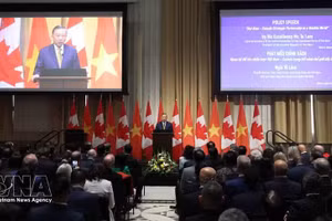 Le secrétaire général du Parti et président de la République To Lam prononce un discours de politique étrangère sur le thème « Le partenariat stratégique Vietnam-Canada dans un monde en pleine mutation ». Photo : VNA.