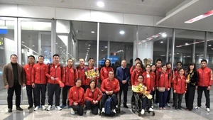 Cérémonie d'accueil des membres de la délégation des sportifs handicapés du Vietnam à Hanoï. Photo : Autorité des sports du Vietnam