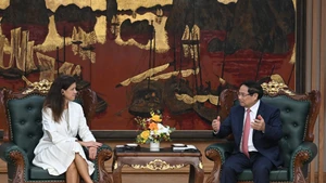 Le Premier ministre Pham Minh Chinh et Mavi Zingoni, PDG du secteur de l'énergie de la société GE Vernova (États-Unis). Photo : NDEL