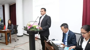 Le président du Conseil des affaires du Mékong, Nimal Ratnayake, prend la parole. Photo: baoquocte