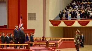 Cérémonie d'accueil en l’honneur du secrétaire général Tô Lâm à Pyongyang, en RPDC. Photo : VOV.