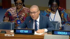 Nguyên Hoang Nguyên, chef adjoint de la Mission permanente du Vietnam auprès de l’ONU, s'exprime à la session annuelle du Conseil d’administration d’ONU Femmes. Photo : VNA.