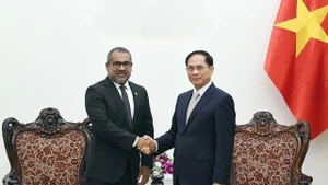 Le vice-Premier ministre Bui Thanh Son (droite) et le ministre maldivien des Affaires étrangères Abdulla Khaleel. Photo : VNA.