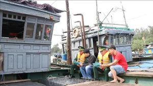 Des garde-frontières de Thuan An sensibilisent les pêcheurs locaux aux dispositions relatives à la prévention et à la lutte contre la pêche illicite, non déclarée et non réglementée (INN). Photo: VNA
