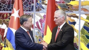 Le secrétaire général du PCV et président vietnamien, To Lam, et le premier secrétaire du Parti communiste de Cuba et président cubain, Miguel Diaz Canel Bermudez, lors de la visite du dirigeant vietnamien à Cuba en 2024. Photo : VNA