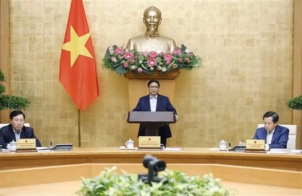 Le Premier ministre Pham Minh Chinh lors de la séance du matin 1er décembre de la réunion périodique de novembre du gouvernement. Photo : VNA.