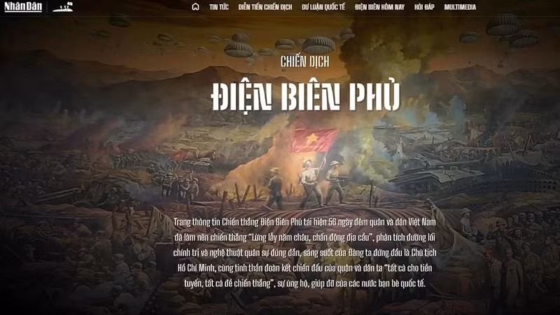 Interface de la page d’information spéciale dédiée à la campagne de Diên Biên Phu sur le Journal Nhân Dân. 