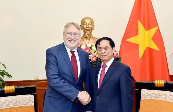 Le ministre des Affaires étrangères Bui Thanh Son (droite) et Bernd Lange, président de la Commission du commerce international du Parlement européen. Photo : VNA 