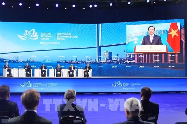 Le Premier ministre vietnamien Pham Minh Chinh prononce le 7 septembre un discours vidéo pré-enregistré lors du 7e Forum économique de l'Est. Photo : VNA. 