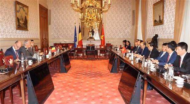 L'entretien entre Trân Thanh Mân et le premier vice-président du Sénat belge, Andries Gryfloy. Photo : VNA. L'entretien entre Trân Thanh Mân et le premier vice-président du Sénat belge, Andries Gryfloy. Photo : VNA.
