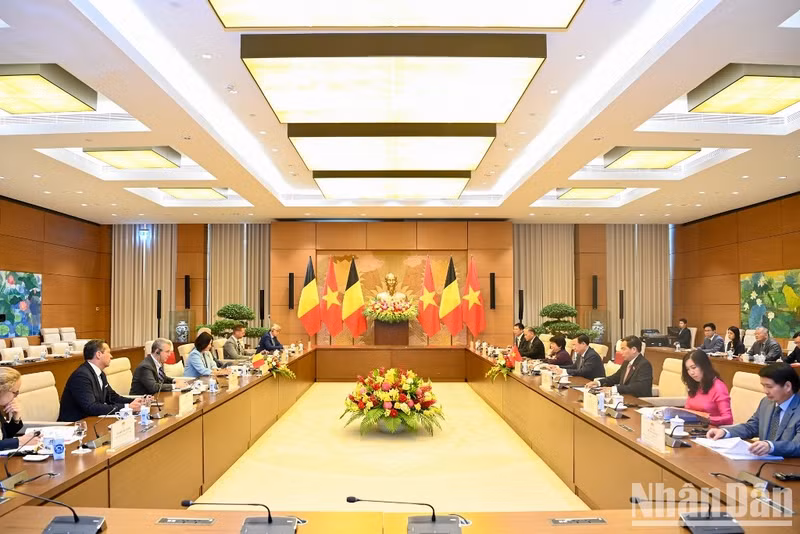 L'entretien entre le Présidente de l'Assemblée nationale du Vietnam, Vuong Dinh Huê, et la Présidente du Sénat de Belgique, Stephanie D'Hose. Photo : NDEL.