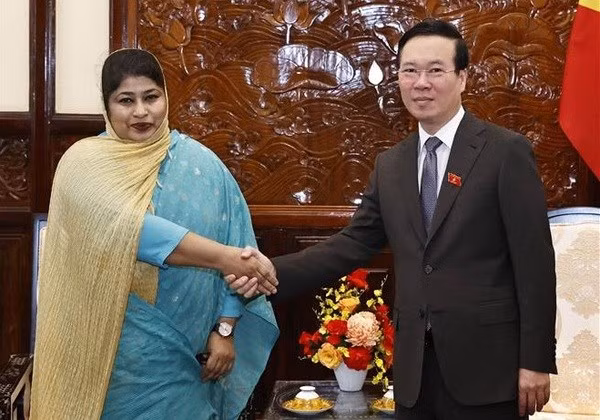 Le Président Vo Van Thuong reçoit Mme Samina Naz, ambassadrice du Bangladesh au Vietnam. Photo : VNA.