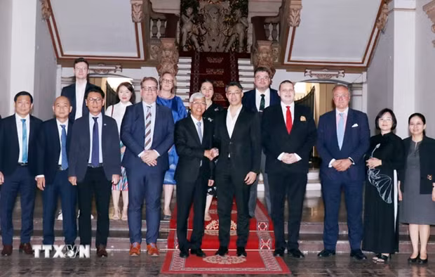 Le vice-président du Comité populaire de Hô Chi Minh-Ville, Vo Van Hoan, et l’ancien vice-chancelier, ancien ministre de la Santé et ministre de l’Économie et de la Technologie d’Allemagne, Philipp Rösler et les délégués posent pour une photo de groupe. Photo : VNA. Le vice-président du Comité populaire de Hô Chi Minh-Ville, Vo Van Hoan, et l’ancien vice-chancelier, ancien ministre de la Santé et ministre de l’Économie et de la Technologie d’Allemagne, Philipp Rösler et les délégués posent pour une photo de groupe. Photo : VNA.