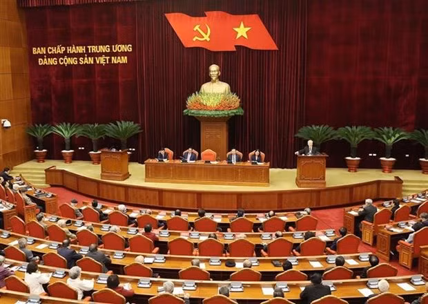 Le Secrétaire général du Parti, Nguyên Phu Trong, s'exprime lors de la rencontre. Photo : VNA.