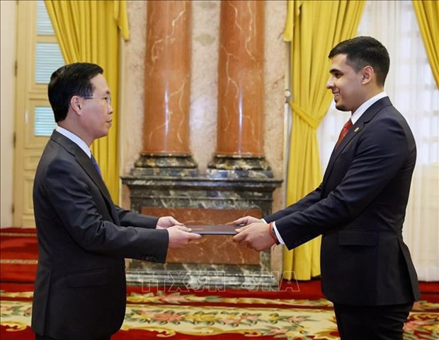 Le Président Vo Van Thuong (à gauche) et l'ambassadeur vénézuélien Juan Carlos Fernandes Juarez. Photo : VNA.
