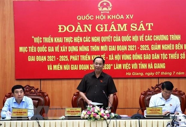 Le vice-président de l'Assemblée nationale, Trân Quang Phuong, prend la parole lors de la réunion. Photo : VNA