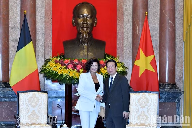 Le Président Vo Van Thuong reçoit la Présidente du Sénat belge, Stephanie D'Hose. Photo : VNA.