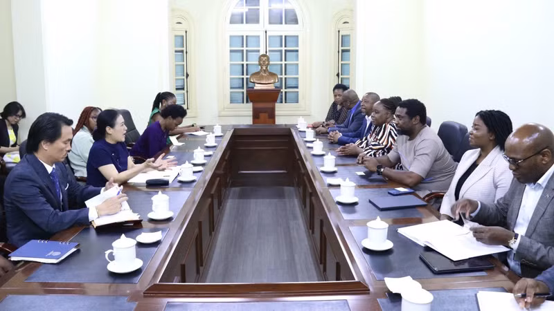 Séance de travail entre l’ambassadrice Nguyên Phuong Nga, présidente de VUFO et le vice-ministre sud-africain de l’Éducation, de la Science et de l’Innovation, Kgwaridi Buti Manamela, le 13 juin à Hanoï. Photo : thoidai.com.vn