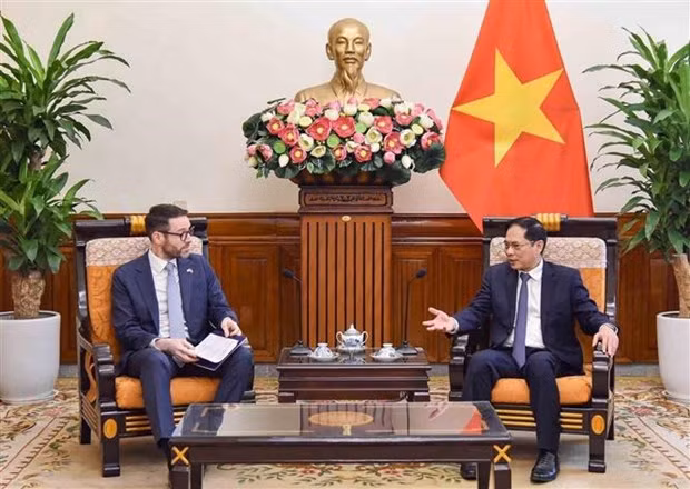 Le ministre vietnamien des Affaires étrangères, Bùi Thanh Son (à droite), et l’ambassadeur britannique au Vietnam, Iain Frew. Photo : VNA.