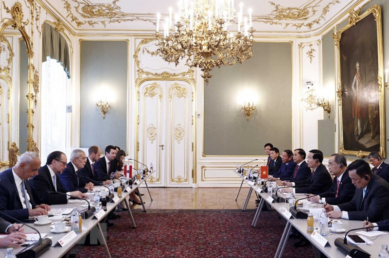 Lors de l'entretien entre le Président vietnamien Vo Van Thuong et son homologue autrichien Alexander Van der Bellen ç Vienne. Photo : VNA.